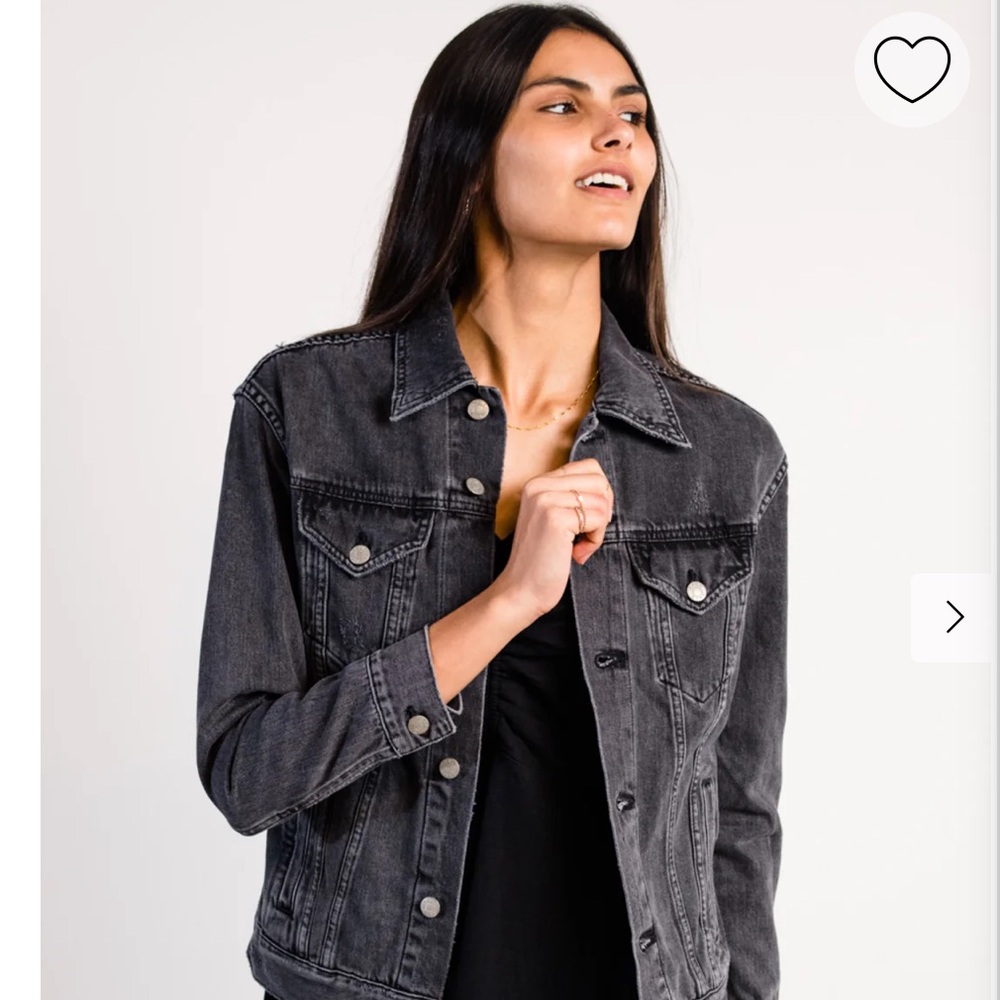 ABLE The Merly Jacket, Charcoal Denim Jacket, Size Small - black jean jacket